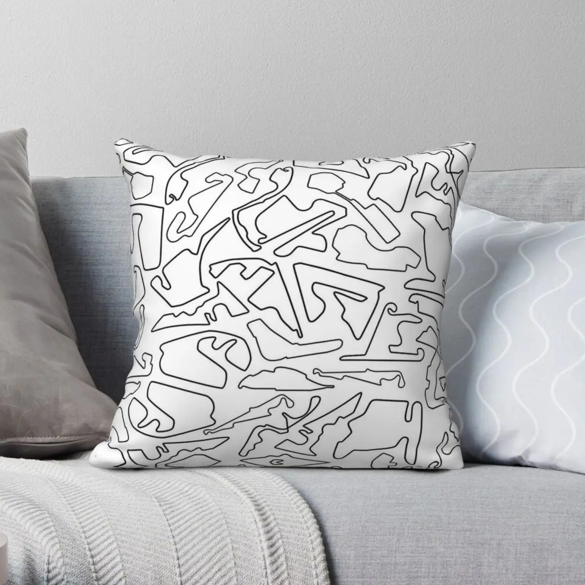 Race Tracks On A White Square Pillowcase Polyester Linen Velvet Pattern Zip Decor Pillow Case Car Cushion Cover