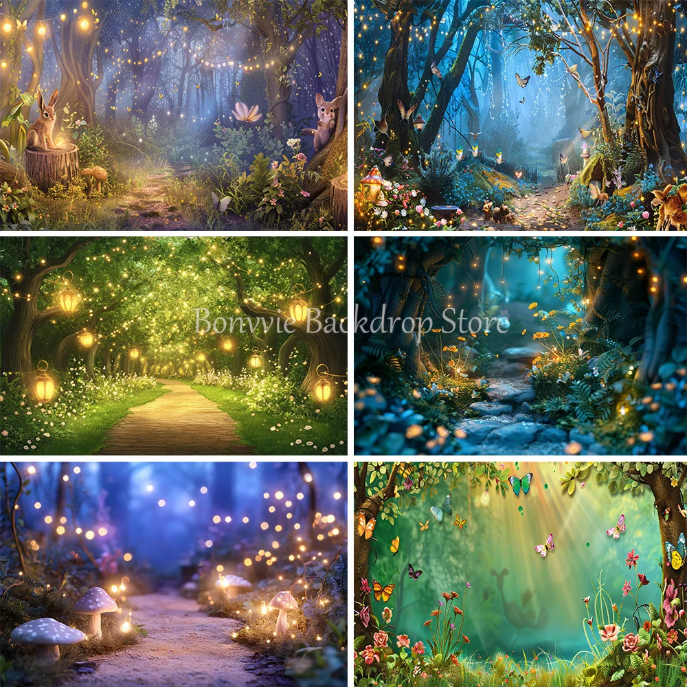 

Bonvvie Fairy Tale Enchanted Forest Backdrop Photography Wonderland Dreamy Jungle Mushroom Baby Birthday Party Backgrounds Decor