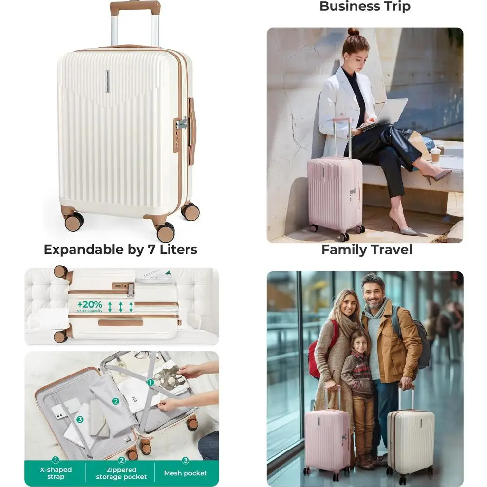 

Чемодан-спиннер с жестким корпусом, расширяемый, 22x14x9 дюймов, с замком TSA, одобренный авиакомпаниями, для мужчин и женщин, бежевый