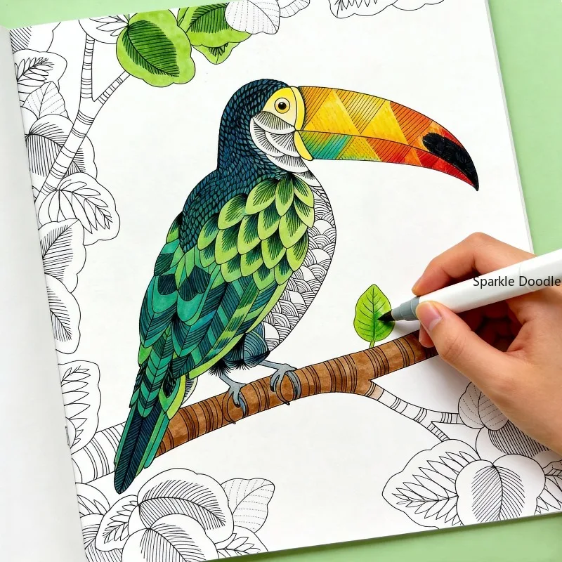 A Healing Fantasy Jungle Coloring and Tracing Book, Themed Around The Dream Forest, Line Drawing and Copying Brochure, 40 Pages