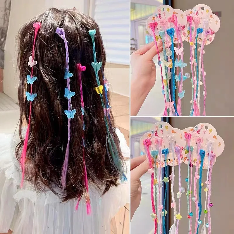 Peluca trenzada colorida para niños, accesorios para la cabeza de Hada, pinzas para el pelo, pinza para niña, mariposa, estrella, caramelo, 6