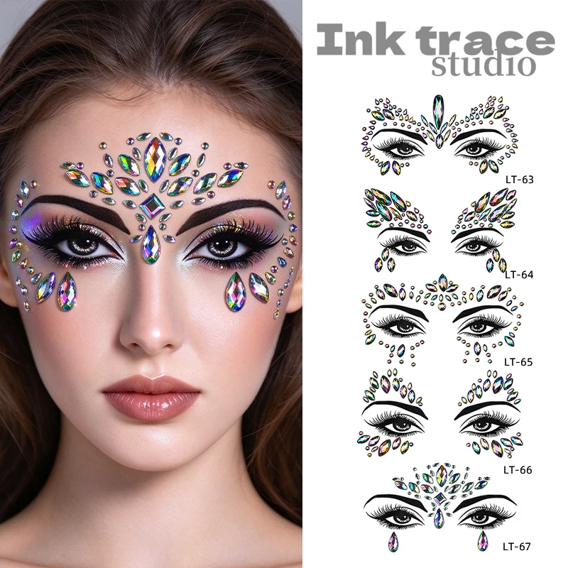 3D Rhinestone Bright Face Stickers For Festival Glitter Makeup Jewelry Sticker On Face Crystals Gems Jewels Diamonds Decoration