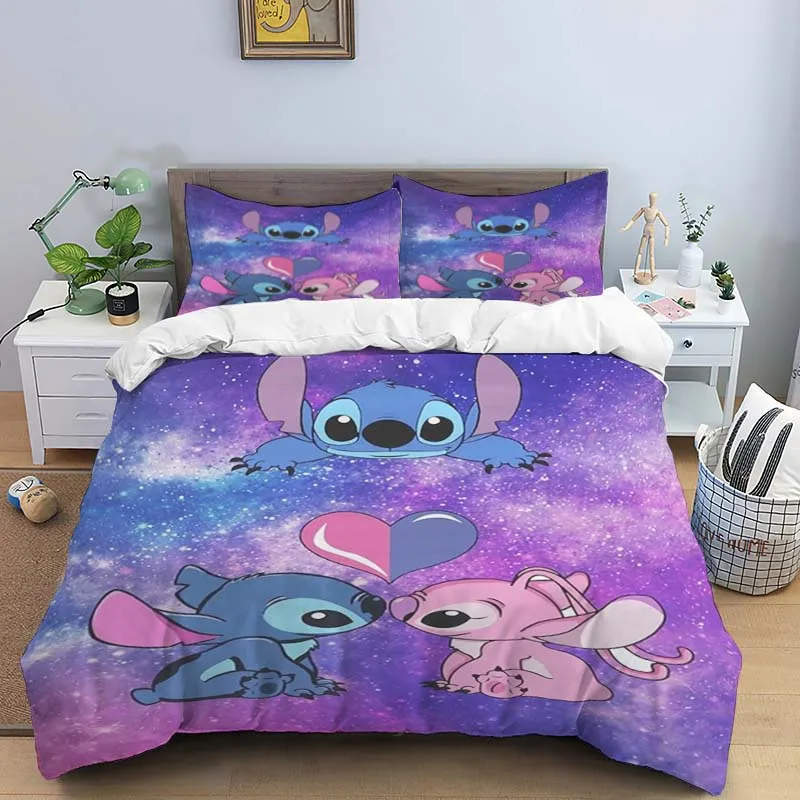 

Disney Stitch Duvet Cover Sets Pillowcase Bedding Set Kids Children Princess Gift Girls Single Queen King Size Bed Linen