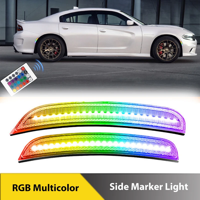 

4Pcs LED RGB Front Rear Bumper Side Marker Lights For Dodge Charger 2015-2023 Turn Singal Reflectors Lamps Car Accessories
