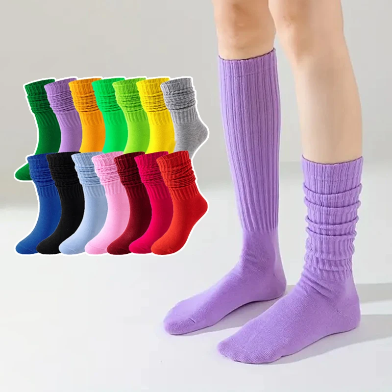 1 paar Frauen Herbst Winter Einfarbig Gestrickte waden Socken Modische Rippen Elegante Stil Warme Bequeme Casual Stapeln Socke