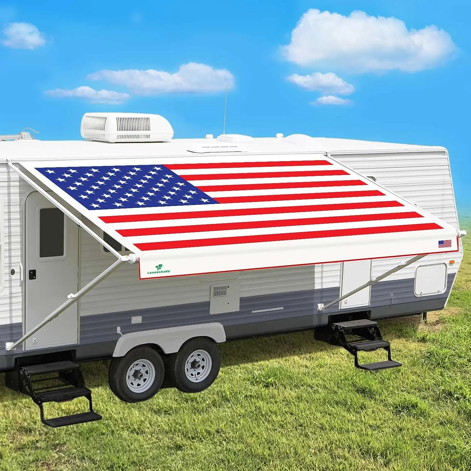 

RV Awning Fabric Replacement 16'3'' Super Heavy Vinyl Coated Polyester USA Flag Custom Look