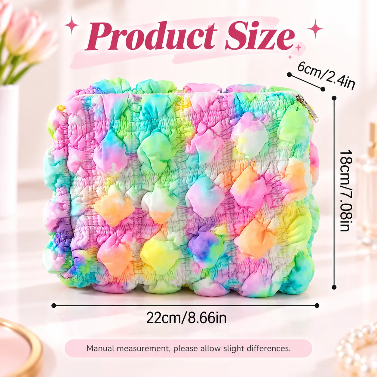 Puffer Gradient Makeup Bag Soft Puffy Cosmetic Pouch Large Capacity Portable Travel Toiletry Bag For Women Travel Organizer