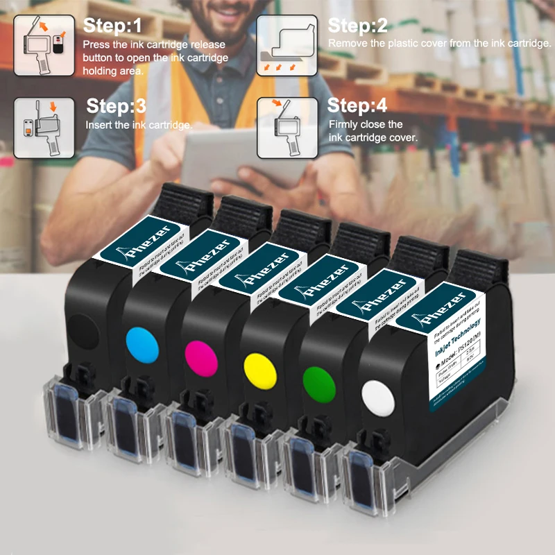 Phezer 25.4mm Color Ink Cartridge Handheld Online Inkjet Printer Original Ink Cartridge High Adhesion Quick Fast Dry
