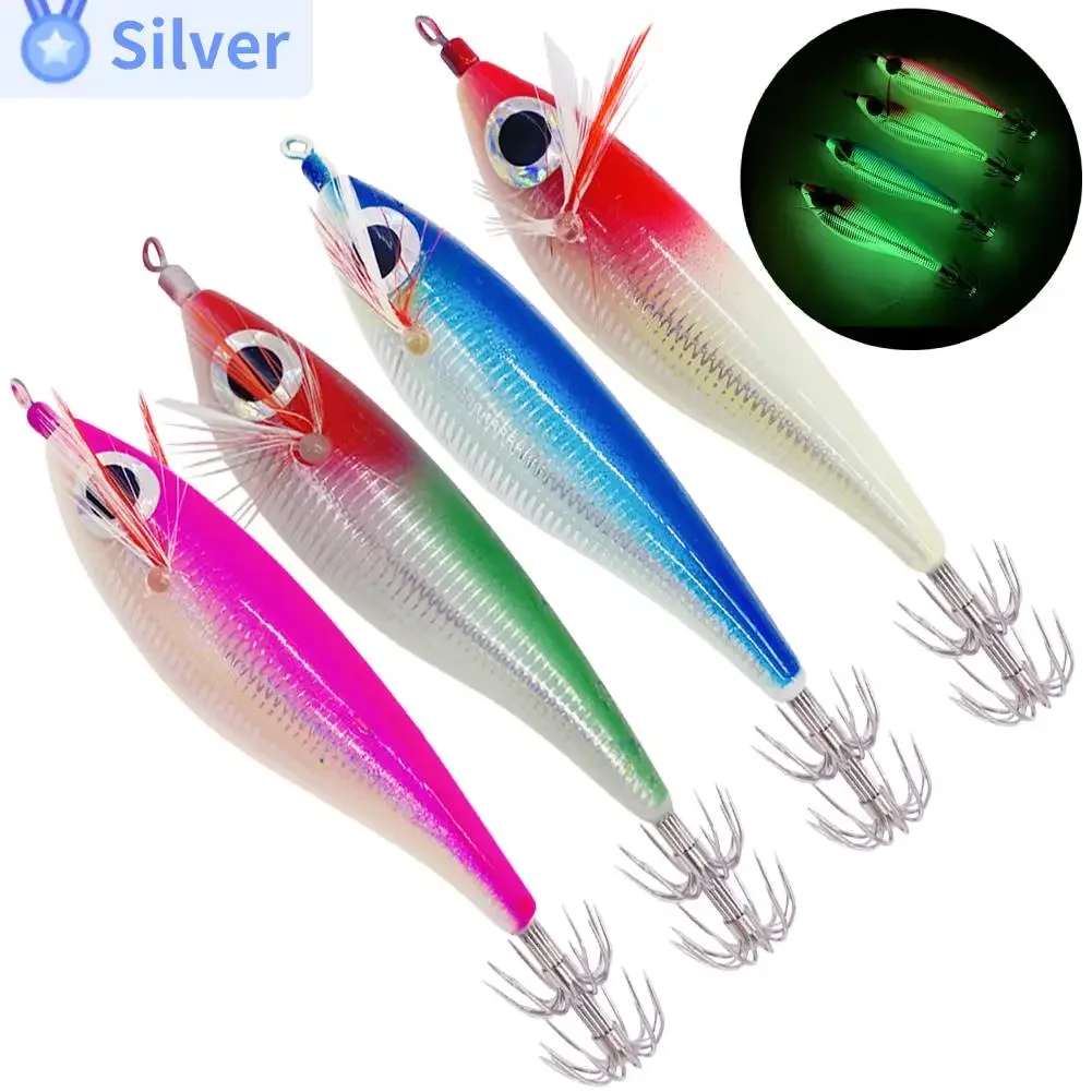 100mm 10g Artificial Fishing Lures Squid Hook Jigs Noctilucent Squid Cuttlefish Jigs Bait Spinnerbait Sea Fish Wood Shrimps