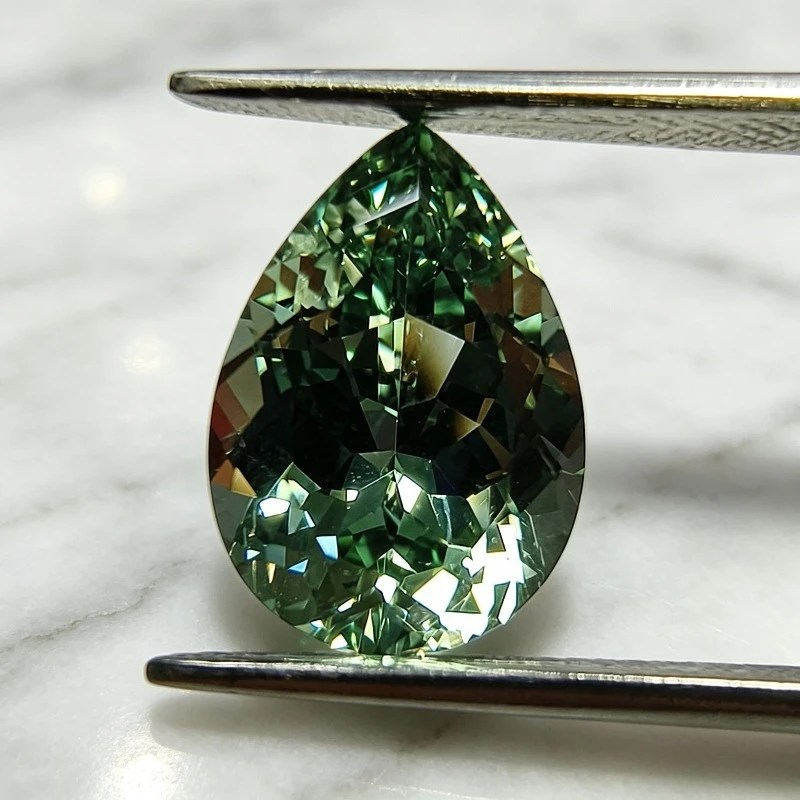 Laborgezüchteter Saphir in Birnenform, grüne Farbe, Edelstein-Anhänger für DIY-Schmuck, Ring-, Halsketten- und Ohrringherstellung, wählbares Zertifikat – Detail 5