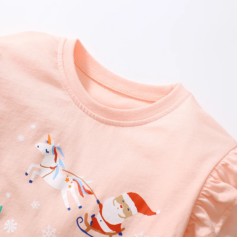 Little maven Clothes for Girls Fashion Tops  Cartoon Christmas Santa Claus Snow Man T-shirt Cotton  for Kids Girls 2-7 year