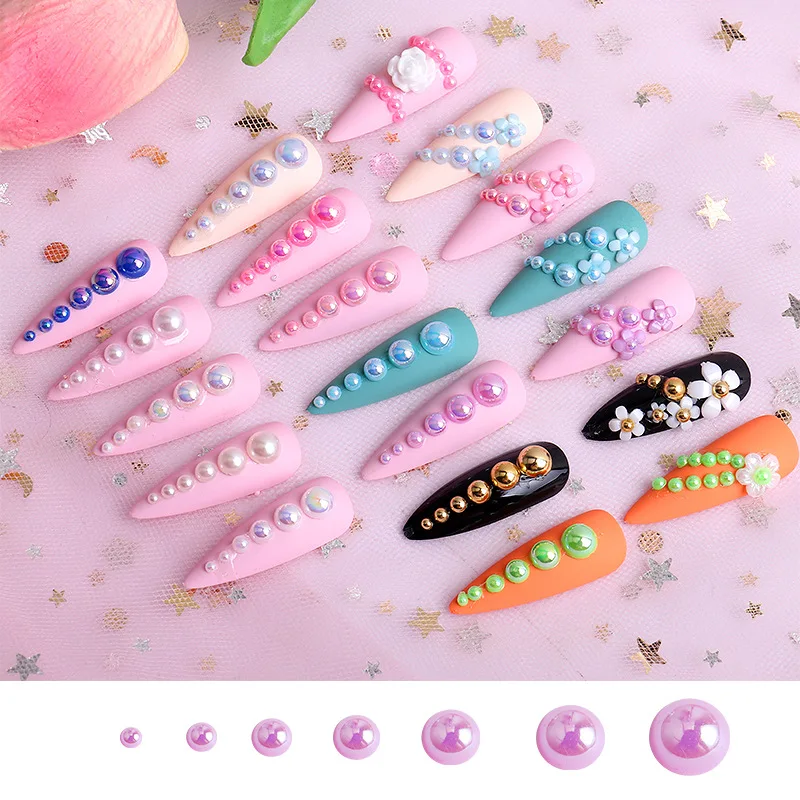 1 Doos Effen Kleur Nagel Bedels Halve Parels 3d Nail Kralen Strass Mix Maten Nail Art Decoratie Nagel Benodigdheden Voor Professionals