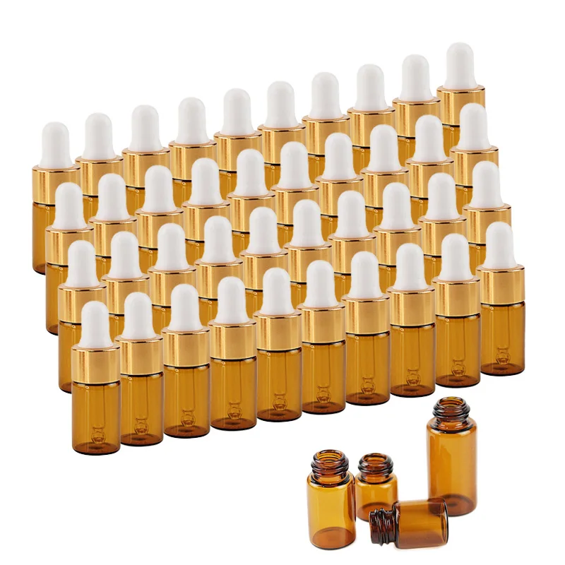 20/30/50/100pcs Mini Dropper Bottle 1ml 2ml 3ml 5ml Essential Oil Aromatherapy Bottles With Gold Cap Reagent Pipettes Bottles