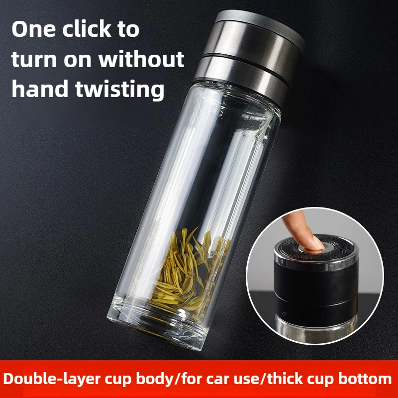 

Quick Opening Double-layer Glass Cup,Car Mounted Thick High Borosilicate Tea Water Separation Cup,High Temperature Resistant Cup