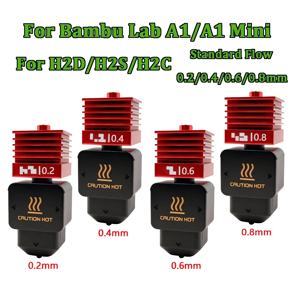 Original P2S H2D H2S H2C Hotend Kit For Bambu Lab Fast Speed Hotend Assembly 0.2/0.4/0.6/0.8mm Hardened steel Nozzle 3D Printer