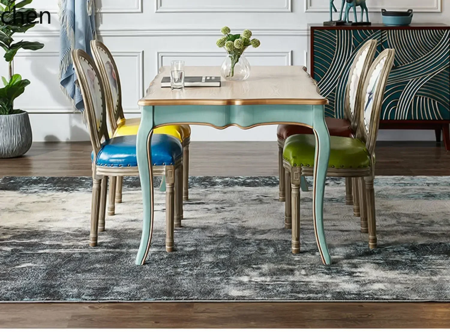 y8- solid wood dining table and chair combination retro dining table simple home new