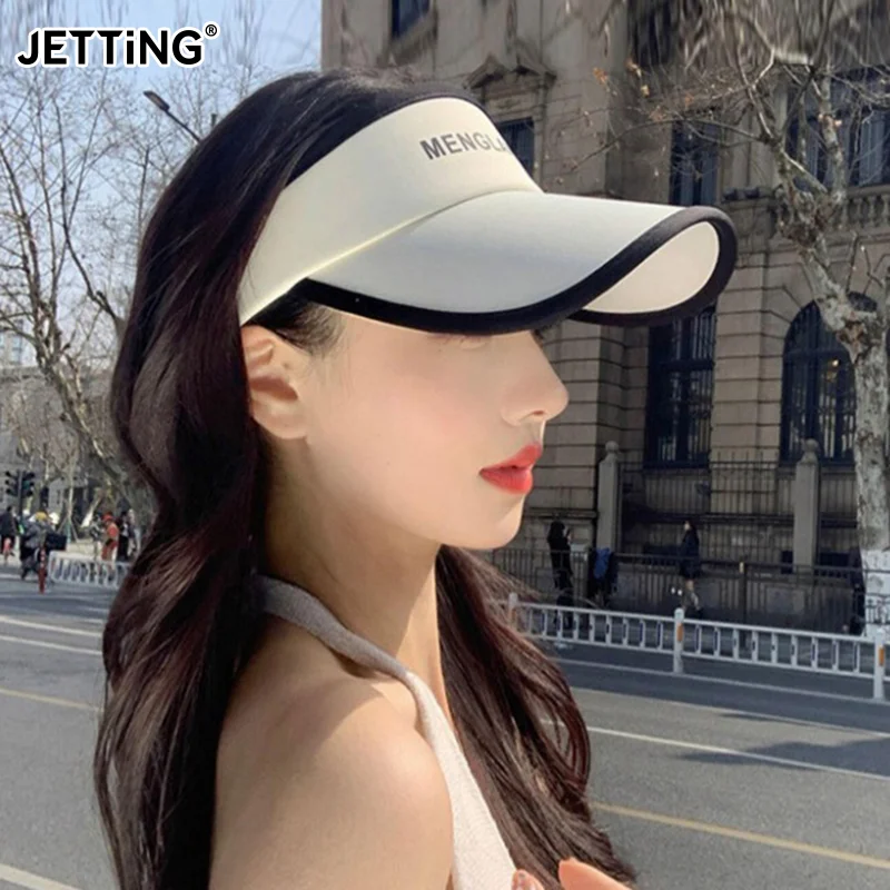 

Long Brim Sunscreen Cap For Women Girl Anti-UV Sun Protection Bonnet Summer Run Sports Female Duck Tongue Hat Empty Top Visors