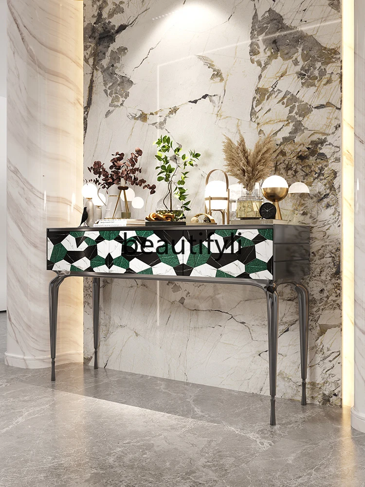 Light luxury entrance platform natural parquet marble decorative cabinet entrance cabinet