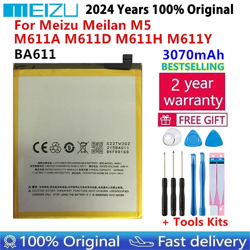 100% Original New BA611 3070mAh Replacement Battery For Meizu M5 M611 M611A M611D M611H M611Y Mobile Phone Batteries Bateria