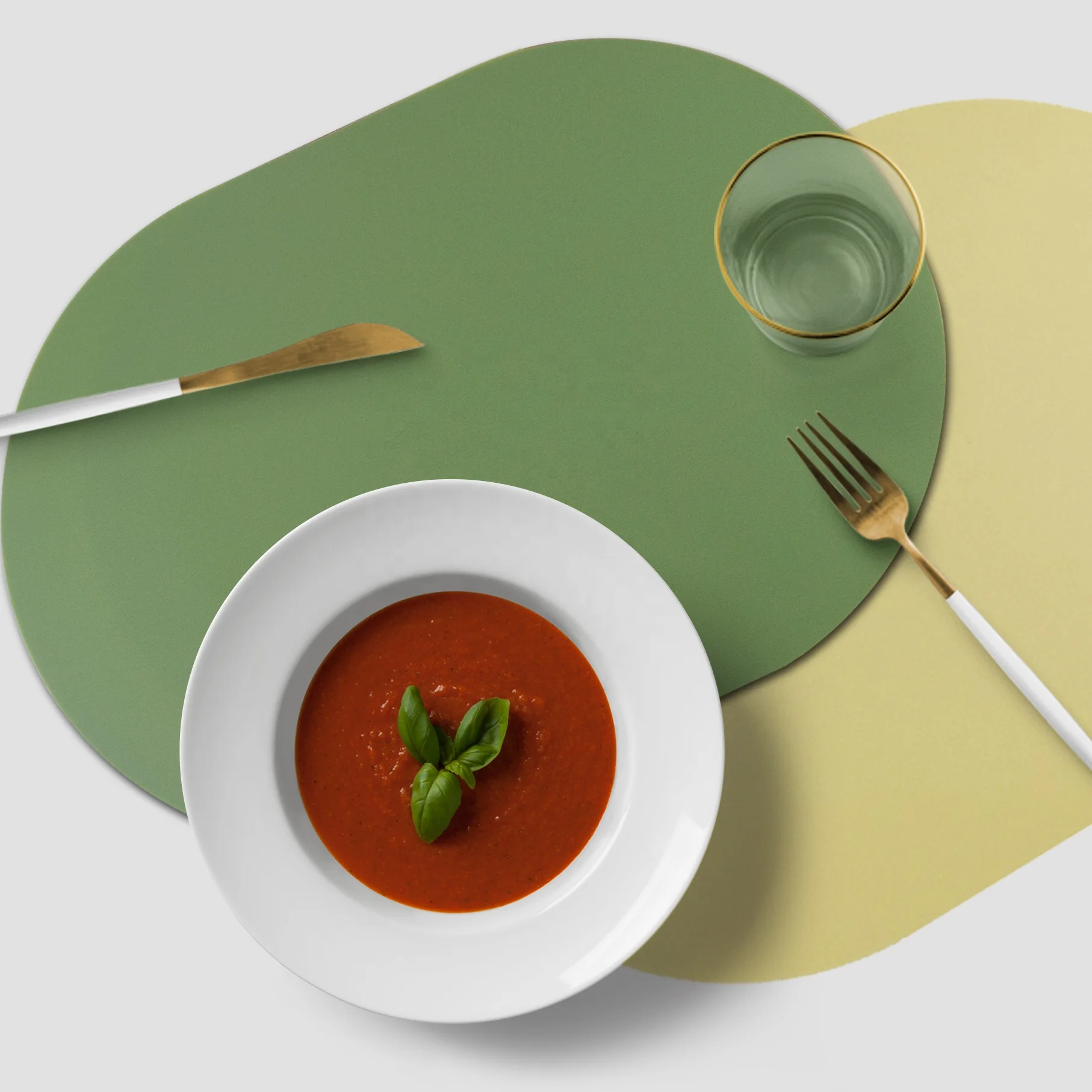 Custom Macarons Silicone Leather Oval Placemats for Dining Table Heat Mats