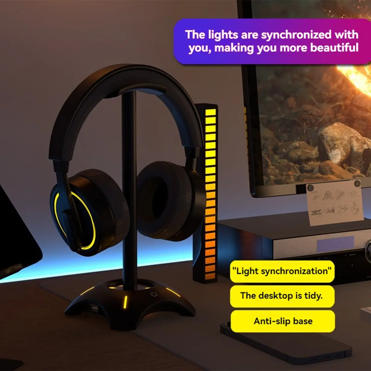 

Подставка для наушников RGB с настольным держателем для гарнитуры из алюминиевого сплава 2xUSB2.0, прочный подшипник, прочный для дома/офиса, белый