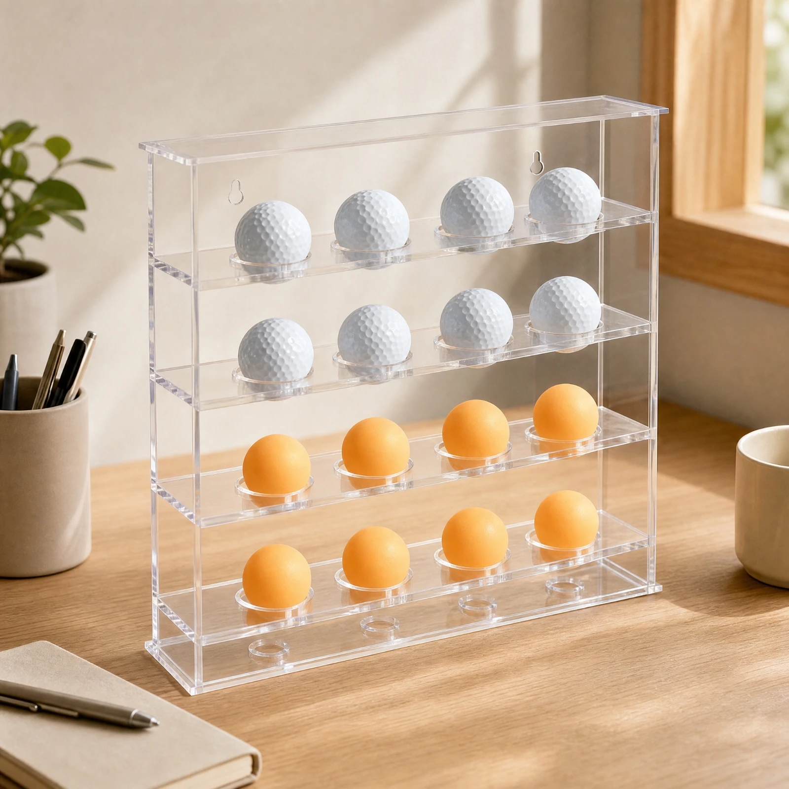 Clear Acrylic Wall-Mounted Ball Display Cabinet Sturdy Table Tennis Ball Display Cabinet Slim Elegant