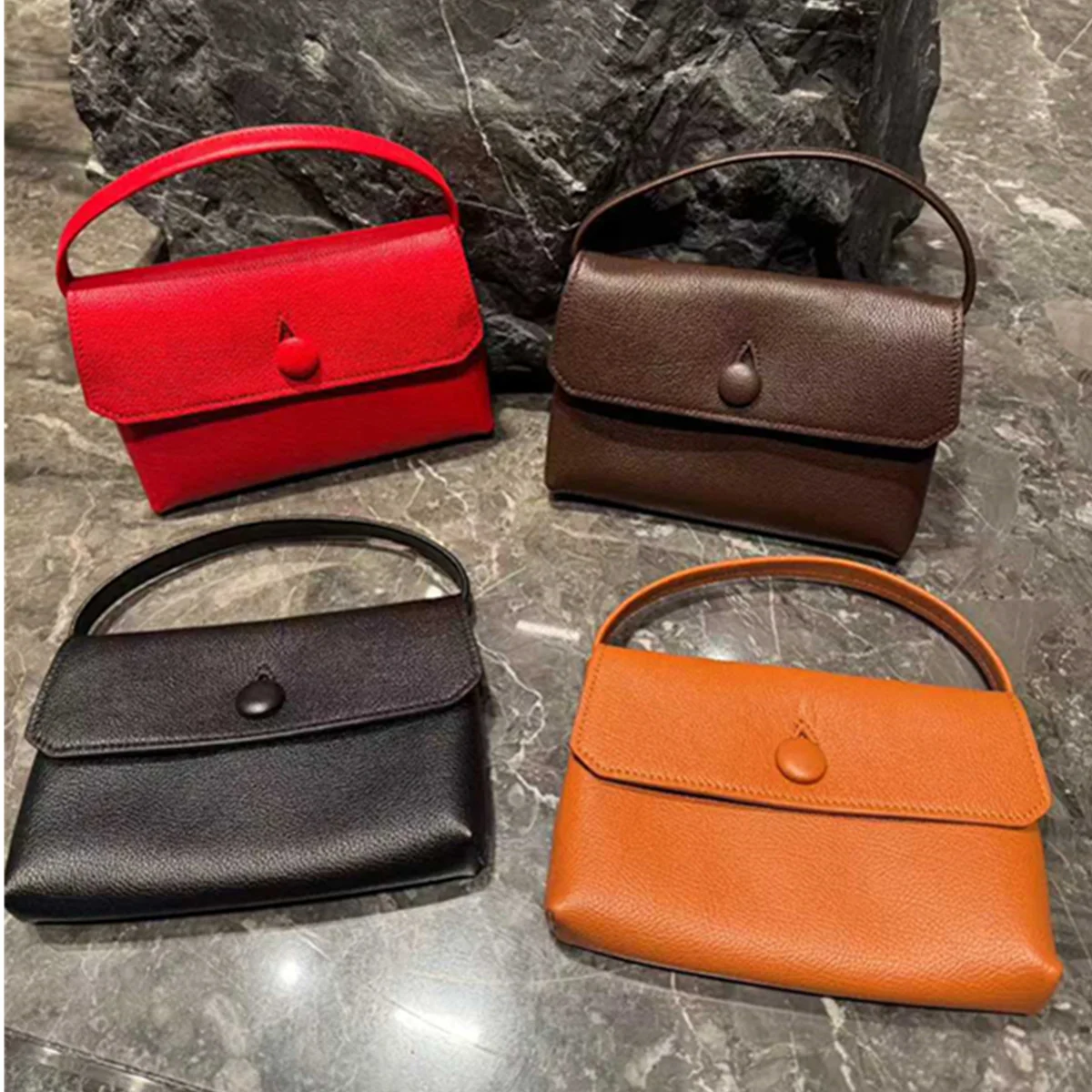 

Jenny&Dave French Elegant Button Handbag Genuine Leather Women's Bag Cowhide Square Bag Handbag Mobile Phone Bag 22*3*14cm