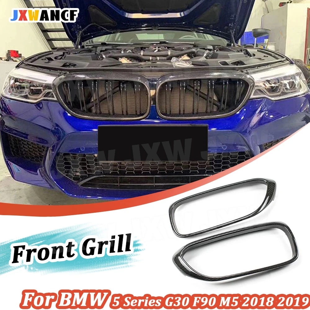 

JXWANCF Carbon Fiber For BMW 5 Series G30 F90 M5 2018 2019 Car Front Grill Frame FRP Middle Grille Trim Cover Exterior