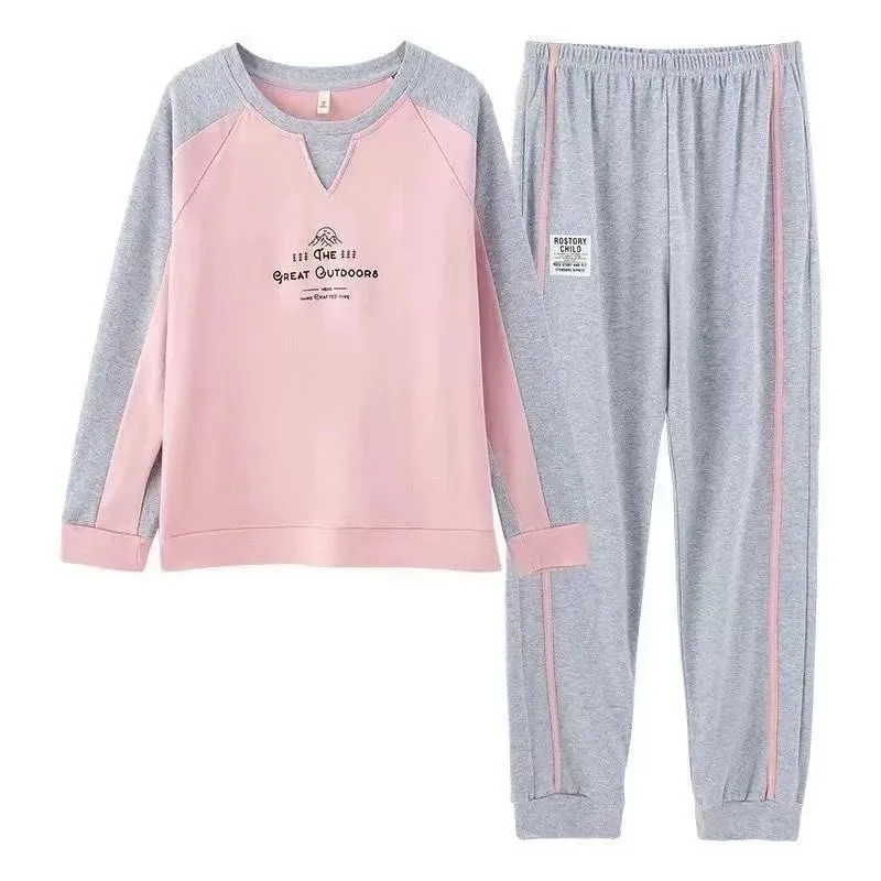 2024 New Cotton Pajamas Women Long-sleeved Trousers Suit Loose Plus Size Spring Summer Thin Home Clothes