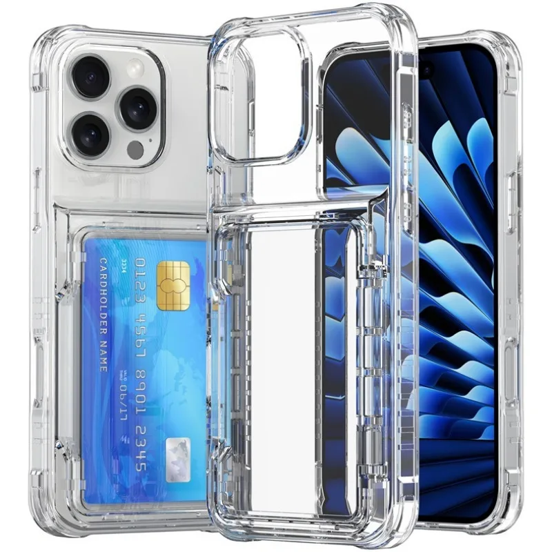 Transparente Hülle mit 4 Kreditkartenfächern und Stoßschutz für iPhone 16 15 14 13 12 11 18 Pro Max 17 Air Plus 16E Klare Handyhülle – Detail 12