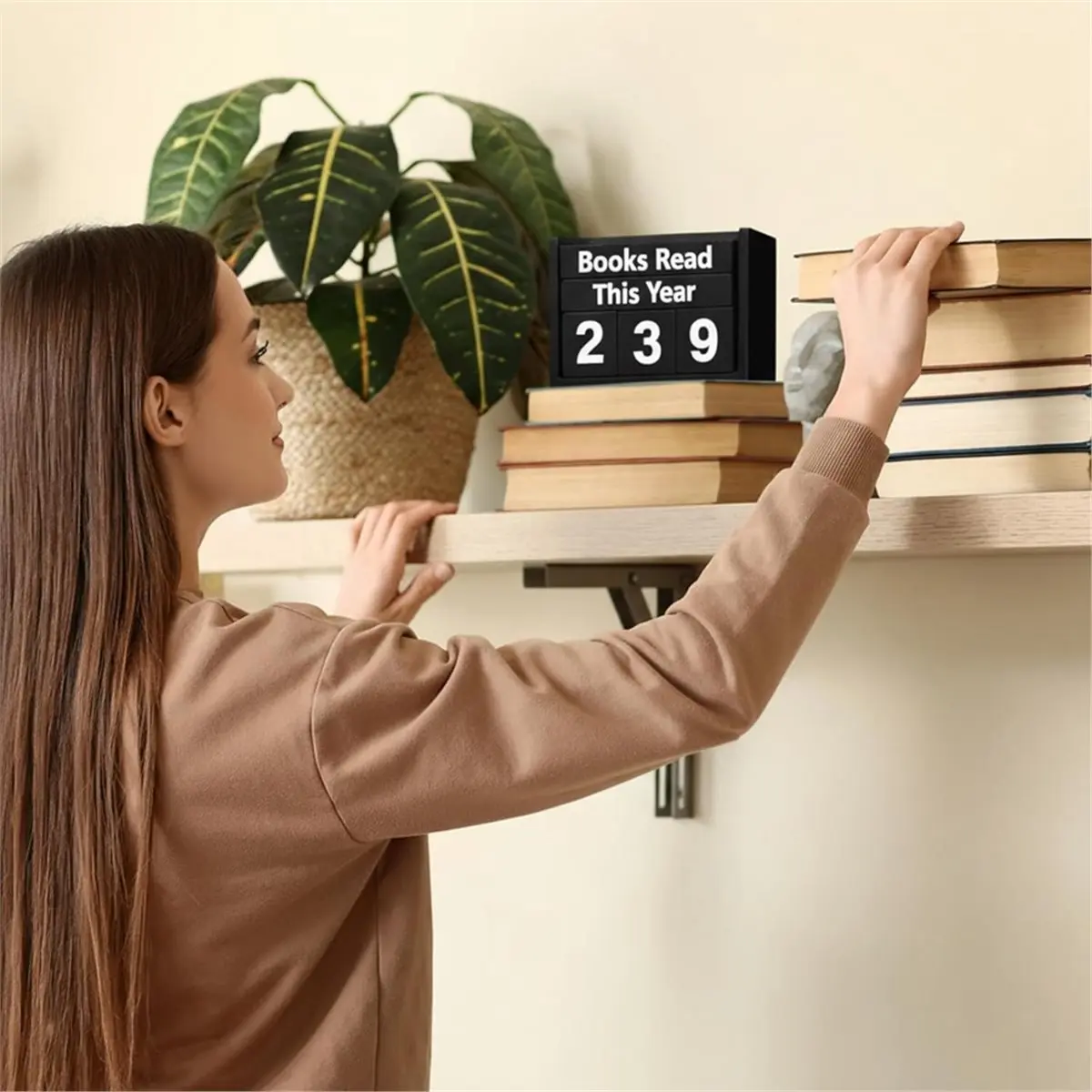 TODAY@BUY@~ Books Read This Year Counter,Wooden Book Tracker for Reading Goal Display, Book Counter Sign Bookshelf Decor