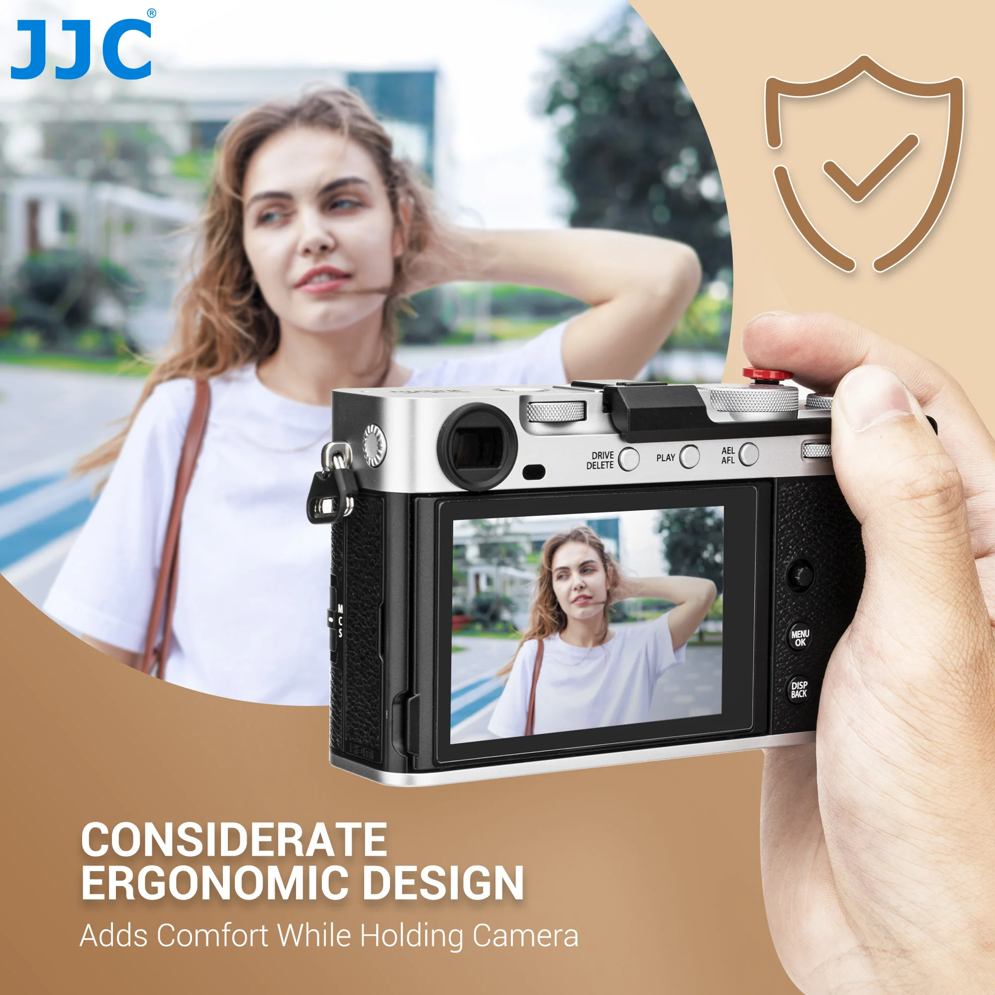JJC Fujifilm X-E5 Akcesoria Uchwyt do aparatu z przyciskiem migawki do Fujifilm XE5 XE-5 Uchwyt na kciuk Ochraniacz ekranu Pasek na nadgarstek — zdjęcie produktu 5
