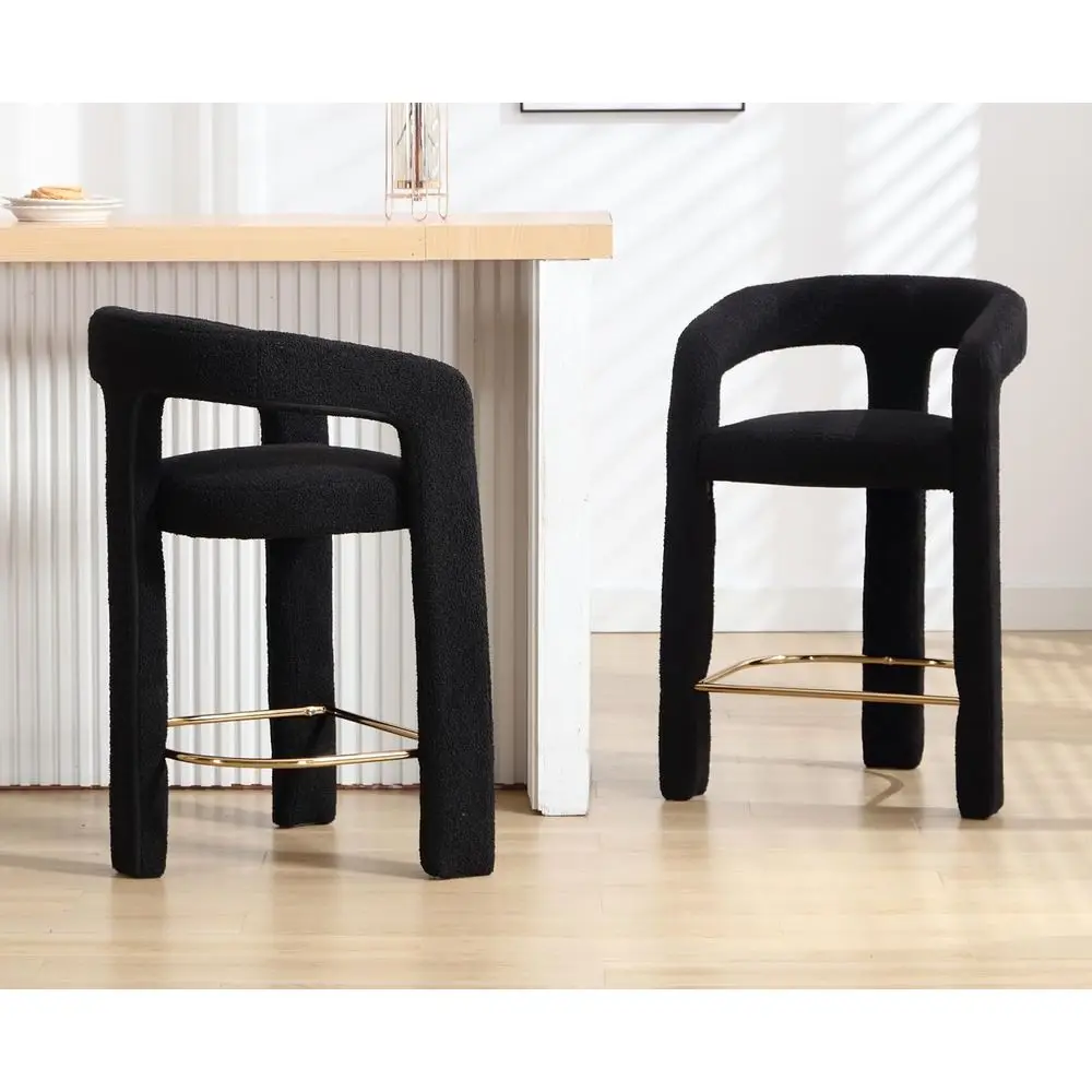 

Open Back Counter Height Bar Stools Set of 2, Upholstered Sherpa, Comfortable for Kitchen Island/Breakfast, Black, 26 Inch