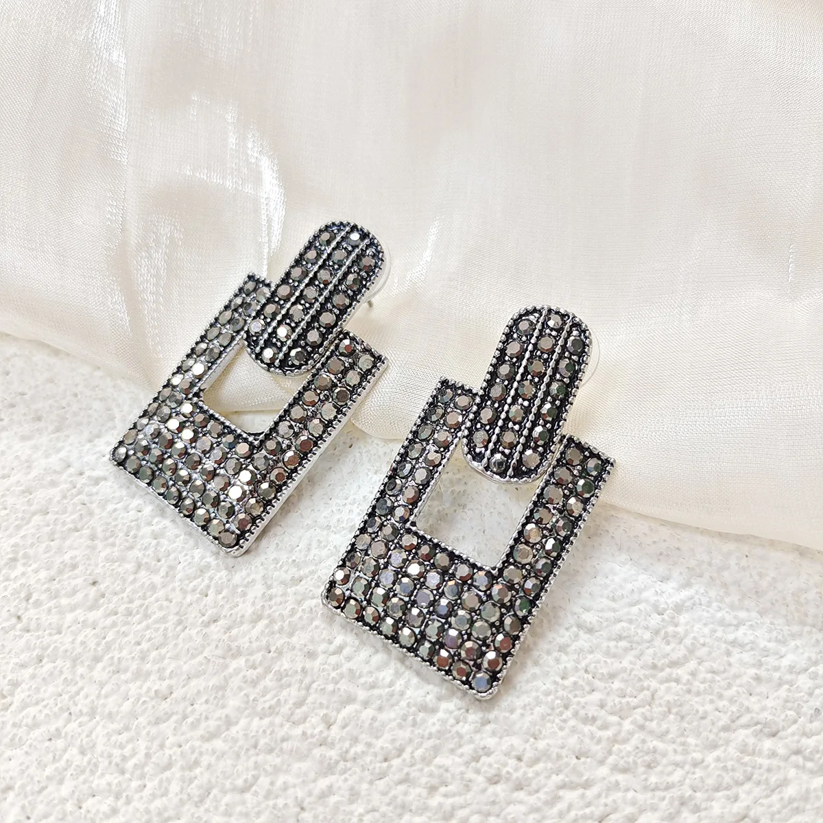 2024 Fashion Silver plated stainless Steel Jewelry Gift charm geometric Square Fine cubic Zirconia earrings