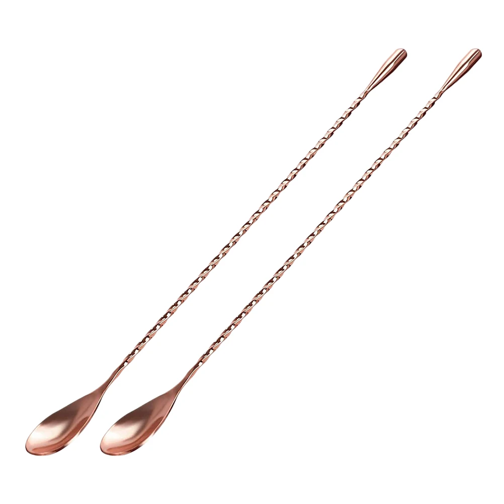 

2pcs Stainless Steel Cocktail Mixing Spoon Spiral Bar Spoon For Coffee Tea Dessert Easy Clean Reusable Barware Home