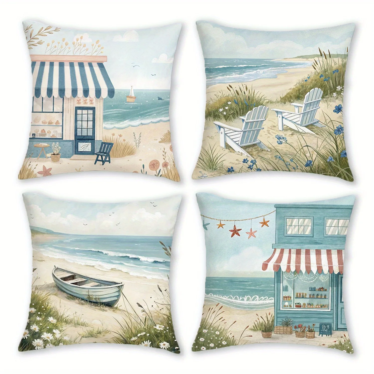 Charming Seaside Retreat Pillow CoversLiving room sofa cushion cover, soft and comfortable, bedroom room decoration