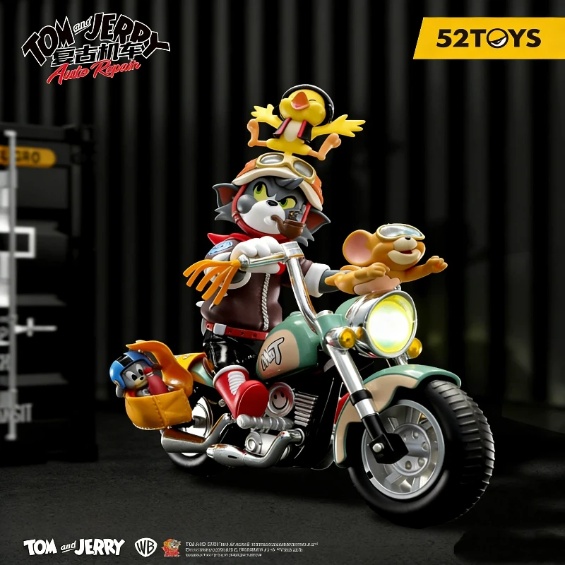 

Набор фигурок Том и Джерри на мотоцикле в ретро-стиле 52TOYS, 18 см, светящаяся коллекционная модель, игрушка-украшение для рабочего стола, аниме-подарки