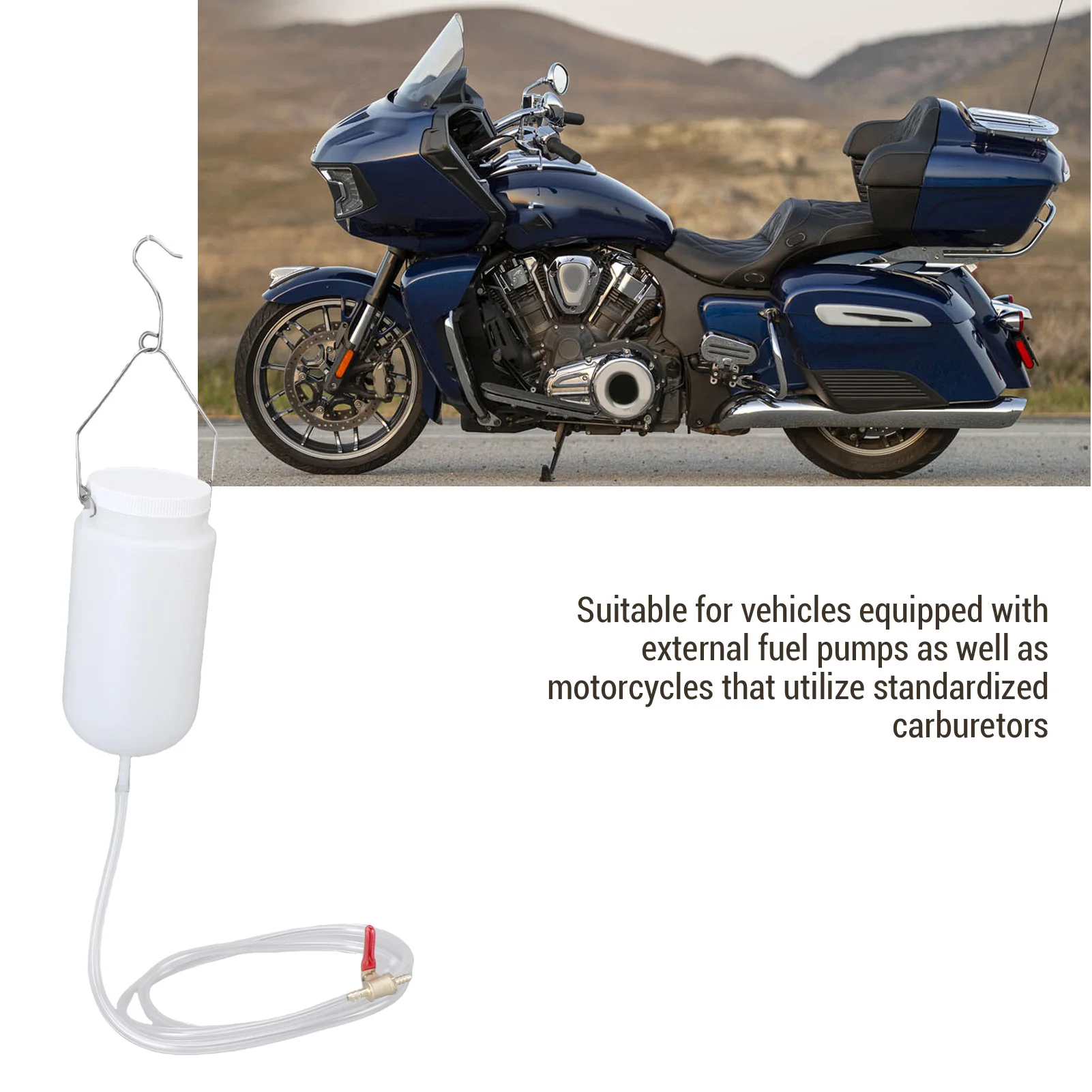 1L Motorcycle Auxiliary Fuel Tank Kit with Fuel Hose Cut Off Valve for Long Distance Cycling Traveling Touring
