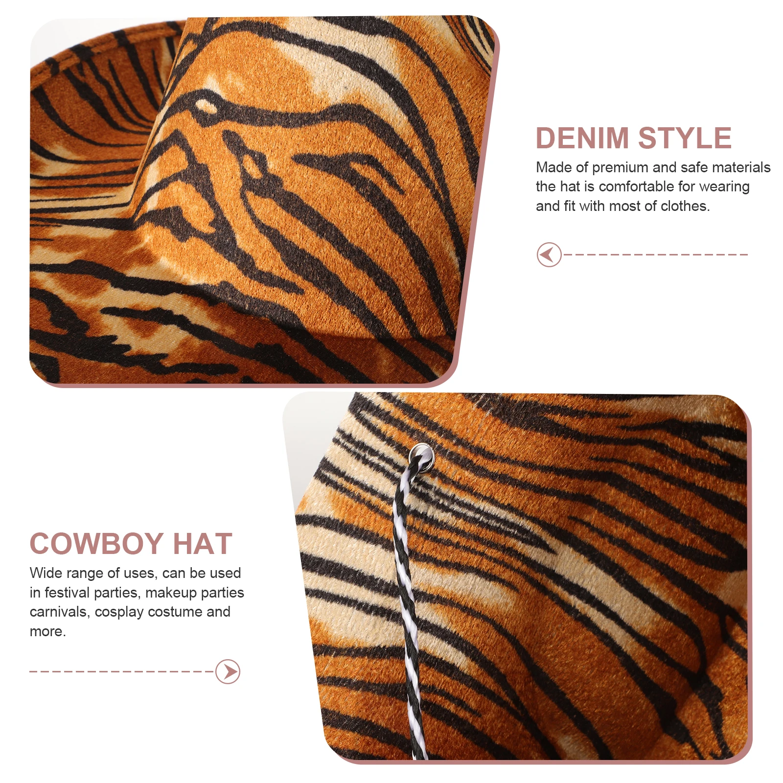 قبعة رعاة البقر بطبعة نمر مريحة وقابلة للتعديل وطباعة حيوانات صناعية للحفلات التنكرية للنساء #3