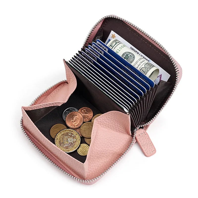 

Women's RFID Anti-theft Wallets Genuine Leather Multi-function Zipper Top Layer Pickup Card Holder Accordion Slot Coin Purse