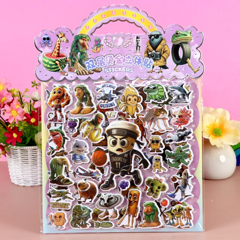 Doppio strato italiano Brainrot Animali 3D Bubble Stickers Impermeabile Tung Tung Tung Saur Adesivo in rilievo Ricompensa Decalcomanie Giocattolo Regalo