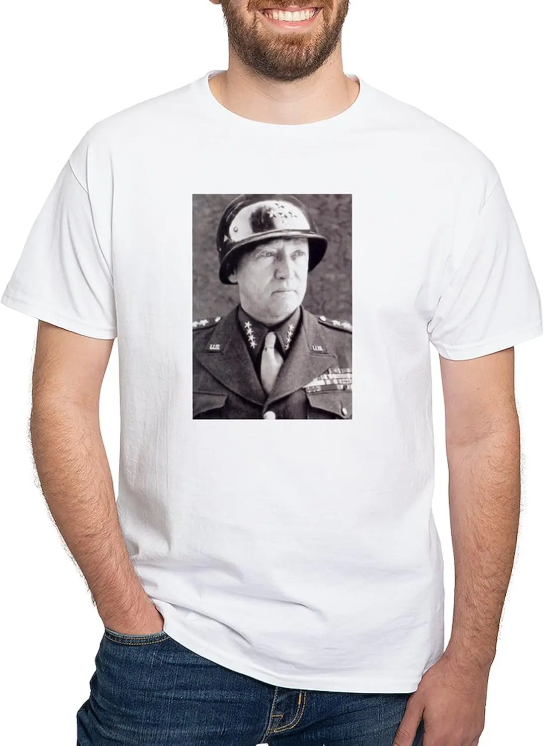 CafePress General GS Patton White T Shirt Men's 100% Cotton, Classic Graphic White T-Shirt