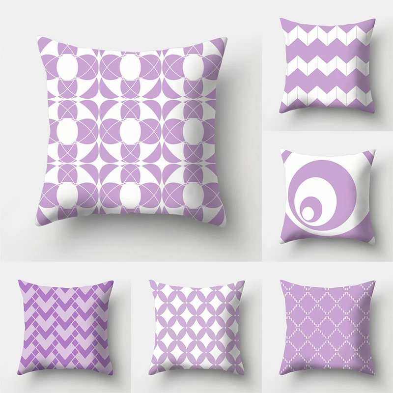 

45x45cm New Purple Geometric Stripe Pillow Cover Living Room Sofa Office Car Seat Waist Cushion Home Decoration