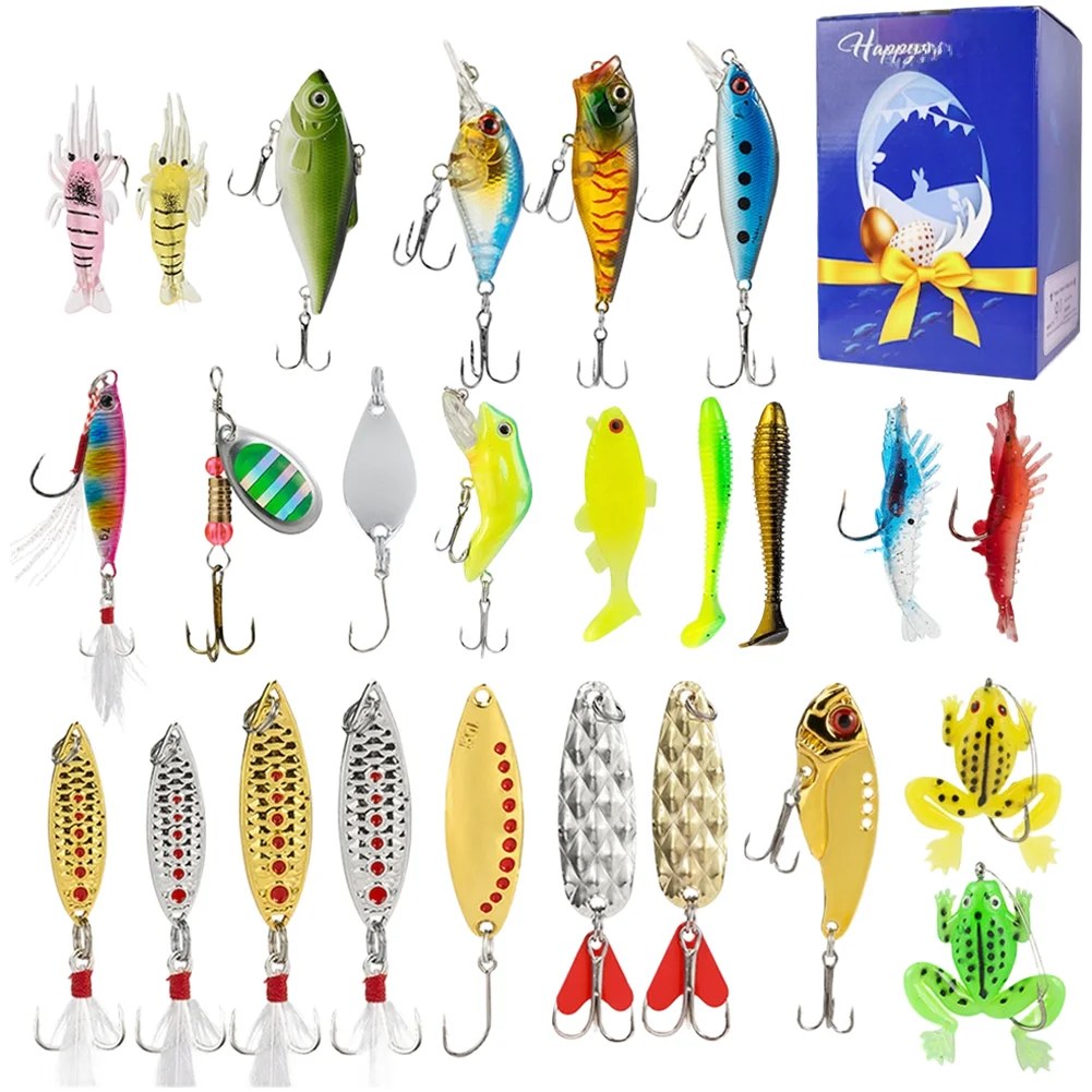 

Набор рыболовных приманок для Пасхи, 24 шт., твердые приманки с 24 наживками и 12 реалистичными 3D-дизайнами в форме яиц, двойные острые крючки