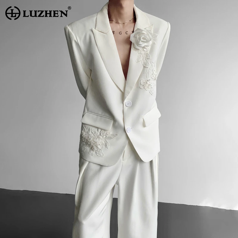 LUZHEN 2025 جديد فاخر أنيق مزاجه ثلاثي الأبعاد المرقعة السترة معطف الرجال موضة وسيم ملابس كاجوال JY4403 #1