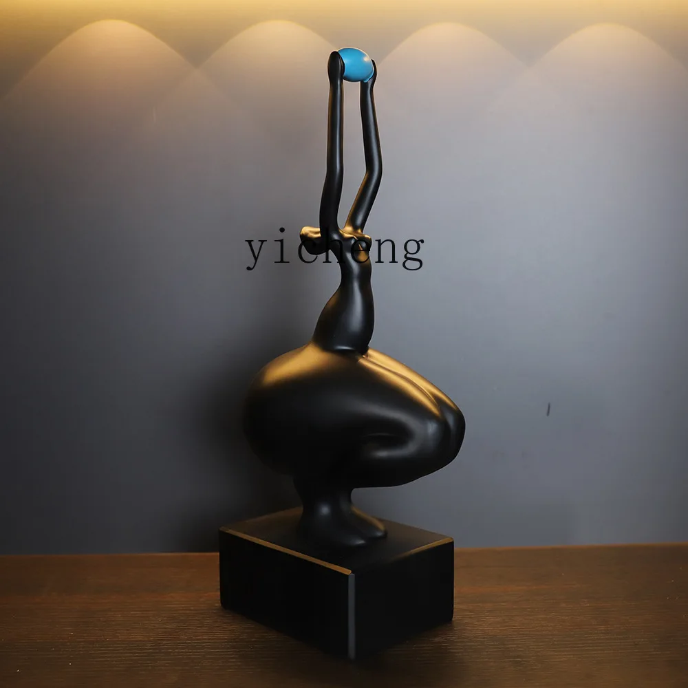 ZYA Front Desk Sculpture Yoga Ball-Lifting Ornament Simple New Chinese Style TV Cabinet Model Room Decoration