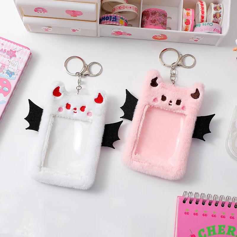 Korean Cartoon Small Wing Plush Card Holder  3 Inch INS Sweet Cool Star Photo Protective Cover Keychain Pendant
