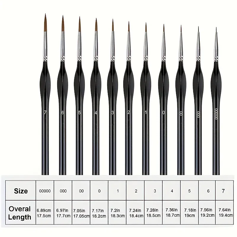 11Pcs Precision Detail Brush Set Professional Miniature Fine Tip Brushes with Triangle Handle for Oil Model Painting HHBI03