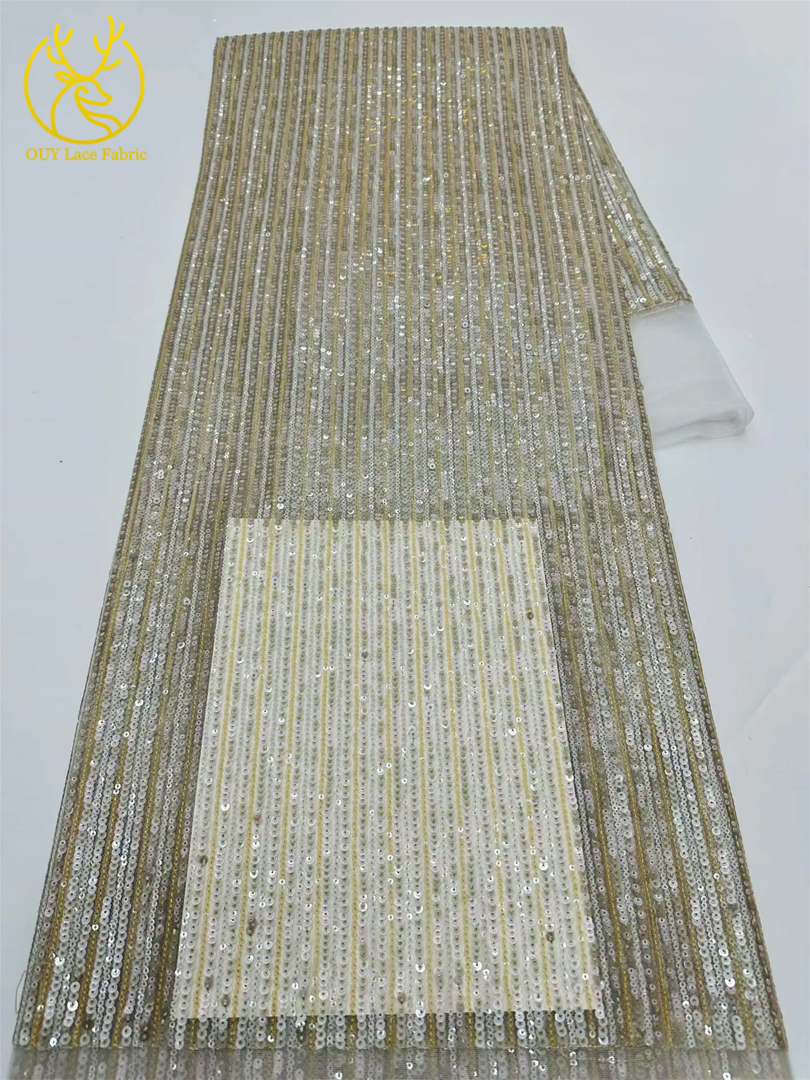 5 Yards afrikanischer Pailletten-Tüll-Spitzenstoff 2026 Hochwertiger französischer Netz-Spitzenstoff für elegante Abendkleider für nigerianische Frauen – Detail 19