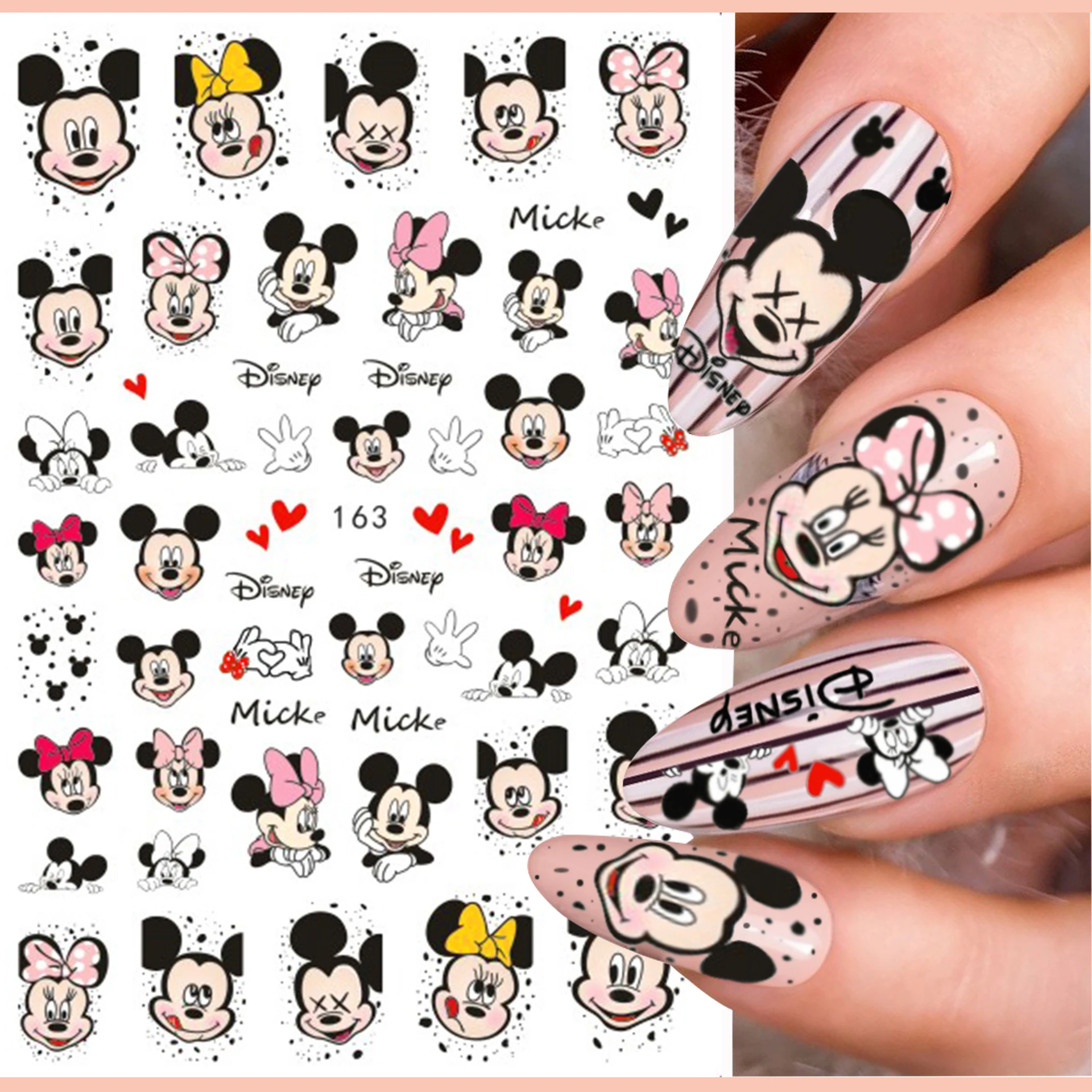 1PCS Disney New Cartoon Mickey Mouse Nail Stickers Nail Art Decoration Stitch Disney Princess 3D Stickers Nail Art Accessories